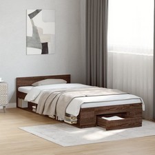 Bed Frame with Drawer without Mattress Brown Oak 75x190 cm Small Single