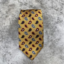 Mark Pendleton Tie Mens One Size Yellow Paisley 100% Silk Made in USA Necktie
