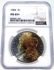 1884 MORGAN SILVER DOLLAR $1 MS65 + PLUS PCGS  GOLD AMBER RUSSET TONED GEM