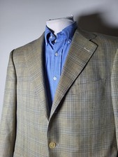 ERMENEGILDO ZEGNA Glen Check Wool SILK orange Tweed Canvas Blazer Coat 50 40R
