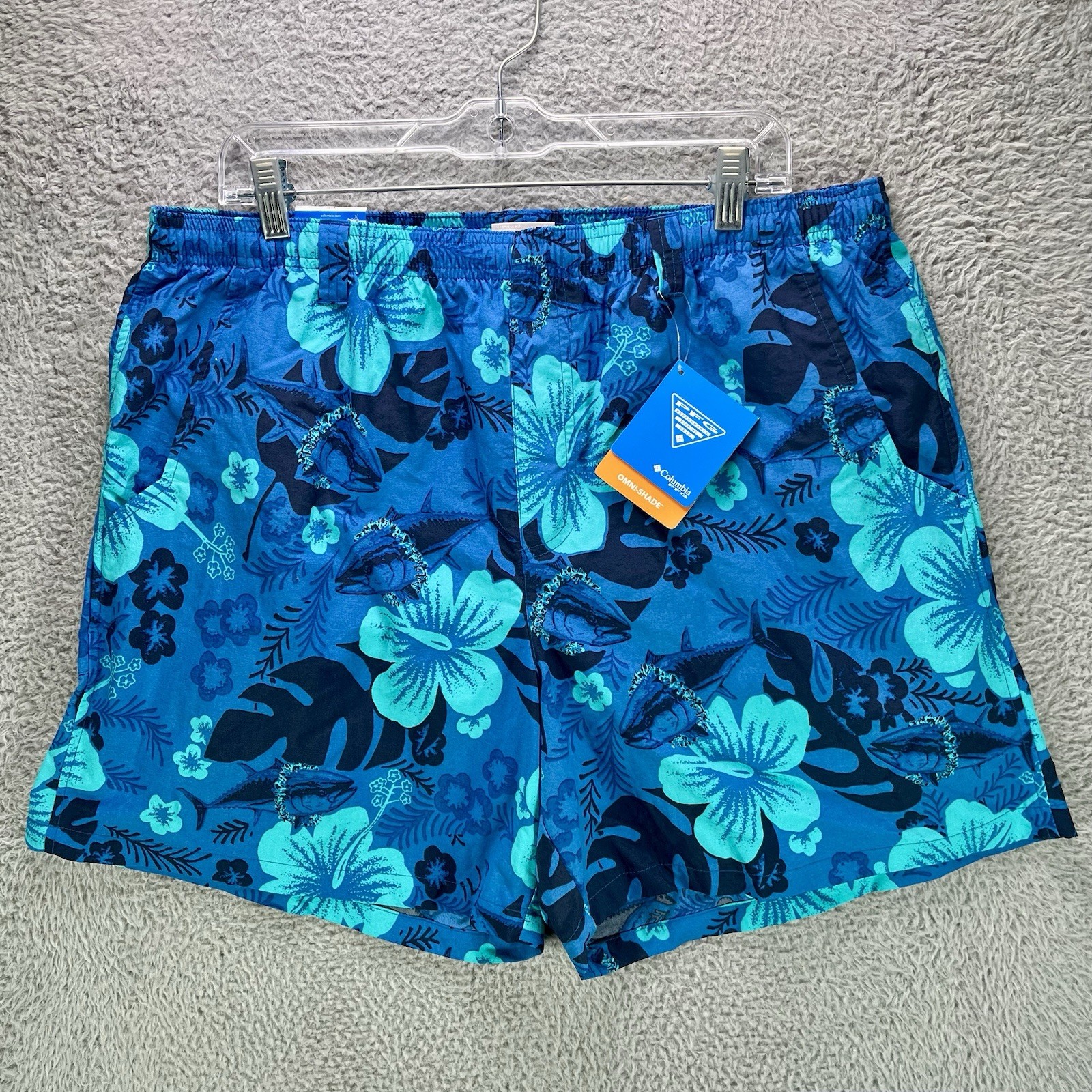 Columbia PFG Swim Trunks Mens Large Blue Floral Omni Shade 6