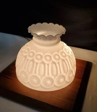 Antique Vtg Milk Glass Student Lamp Shade Moon & Stars Ruffle White 10" Fitter