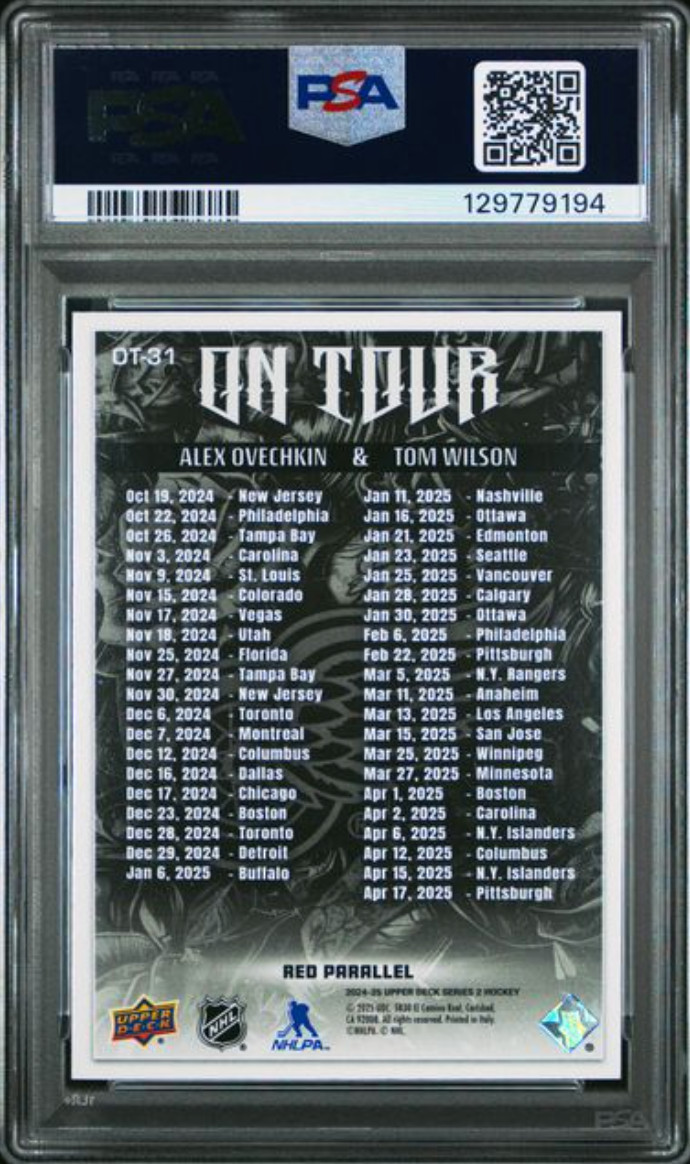 2024-25 Upper Deck Alex Ovechkin & Tom Wilson On Tour Red /99 #OT-31 - PSA 9 view 2