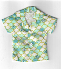 Homemade Doll Clothes-Teal and Blue Print Shirt that fits Ken Doll B5