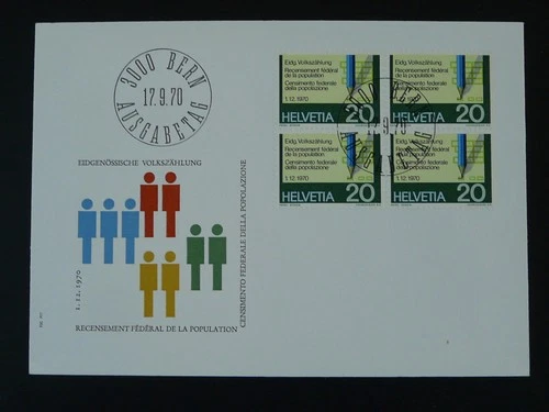 demography census FDC Switzerland 1970 (block of 4)