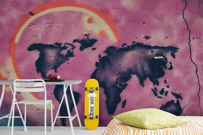 3D World Map Graffiti Wall Murals Wallpaper Murals Wall Sticker