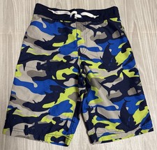 Gymboree Boys Sz 10 Blue Shark Swim Trunks Camo Print Surf Swim Beach Pool EUC