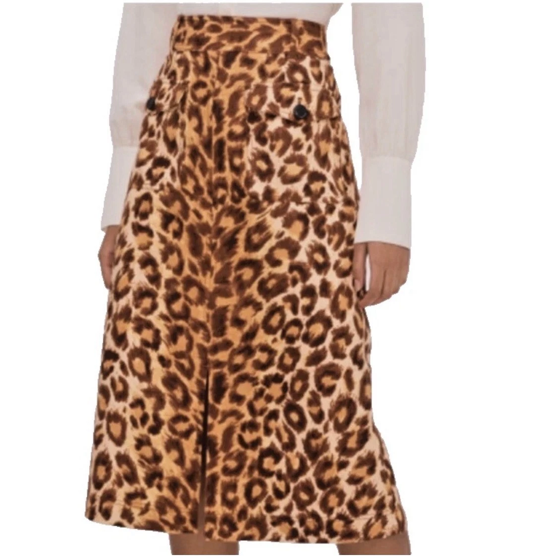 Kate Spade Panthera Canvas Midi Skirt Pockets Linen Cotton Giraffe Print $228