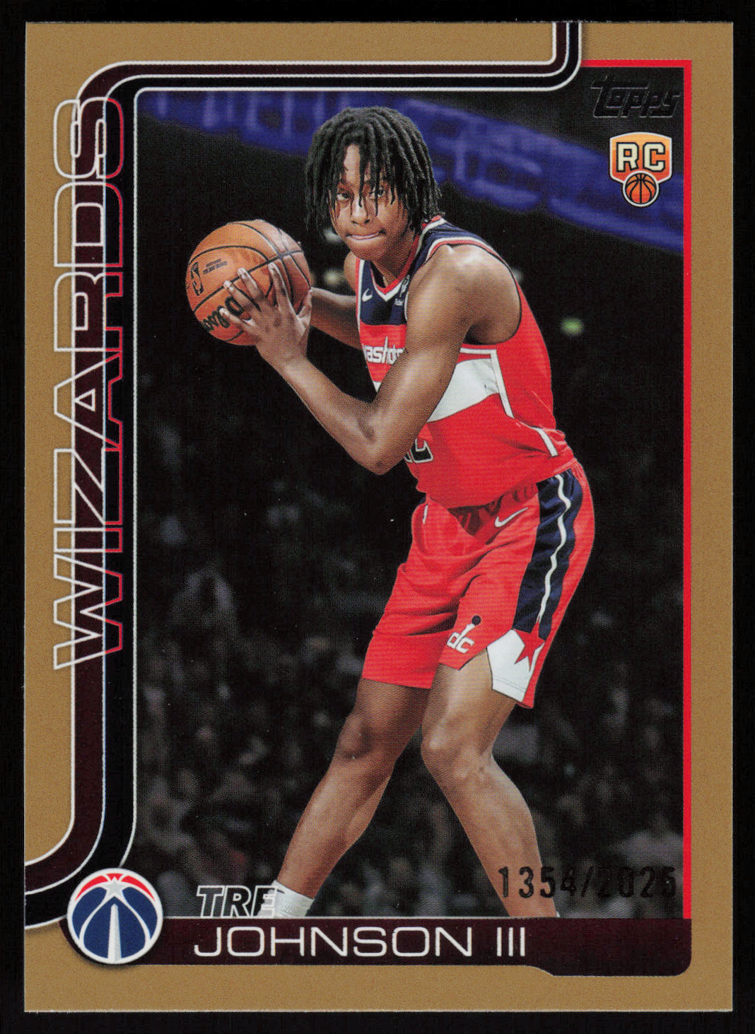 Topps 2025-26 Tre Johnson III Gold Rookie #206 Washington Wizards Serial /2025