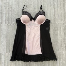 Vintage Linea Donatella Black and Pink Lace Babydoll Lingere Top Size XL