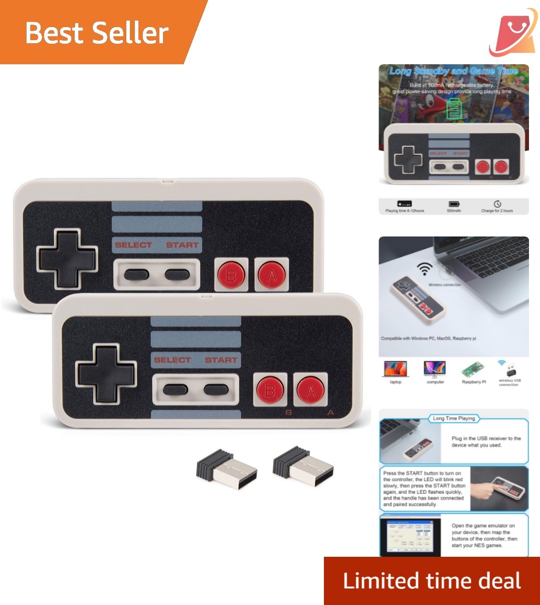 Wireless USB Game Controller for PC Mac Emulator Retropie 2.4GHz Remote