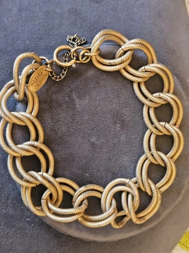 Vintage MIRIAM HASKELL Link Starter CHARM BRACELET Gold tone 7” TAG