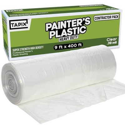 Tapix 9ft x 400ft Plastic Sheeting Heavy Duty Paint Protection Roll 3600 Sq Ft