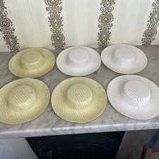 6 NEW Vintage Straw Woven Doll Hats Crafts  5 3/4" Brim, 19 cm Head Size