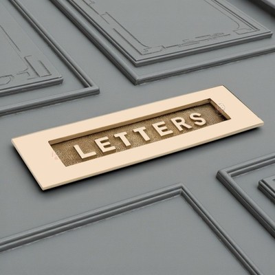 Messing poliert BUCHSTABEN Briefkastenplatte 250 mm x 76 mm gefedert viktorianische Türfront