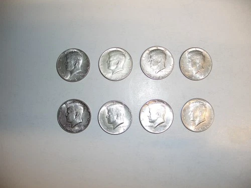 Lot of eight (8) 1964D Kennedy Silver Half Dollars Good Condition- Circulated