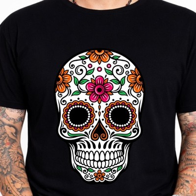 Sugar Skull T-Shirt Tag der Toten Blumen Calavera Gothic Geschenk Mexikanisch Tee