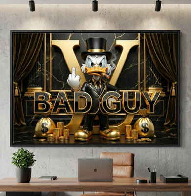 Pop Art BAD GUY Dagobert Duck, Wandbild Acrylglas, Leinwand, Poster. GOLD Kunst