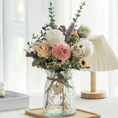 3 Pack Faux Peony Flowers with Vase for Home Decor & Centerpiece Table Decor