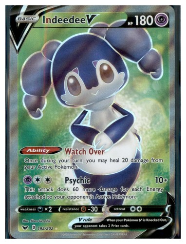 Indeedee V (Full Art) Holo Ultra Rare SWSH01: Sword & Shield Base Set 192/202 NM