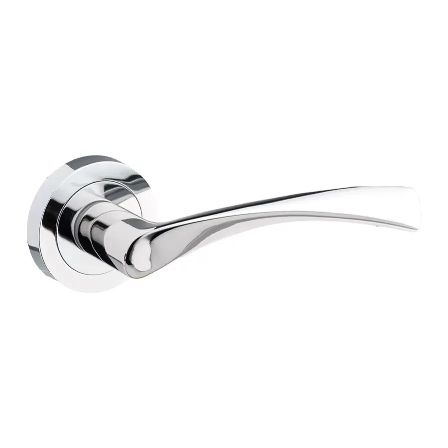 Marvel Curved/Twisted Lever Door Handle on Rose - Chrome - Internal - Fire Rated