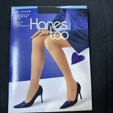 Hanes Too Day Sheer Non-Control Top Pantyhose Black Size CD Reinforced Toe New