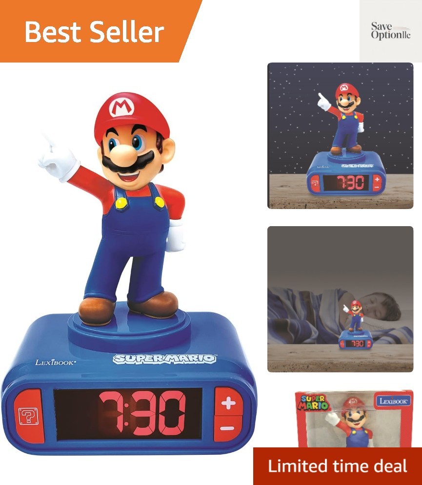 Super Mario, Mario Nightlight Alarm Clock, Sounds and Melodies, LCD Backlit S reference photo