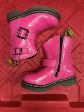 Dr. Martens Girls Pink Patent Leather Boots w/ Buckle Comfort Rubber Sole SIZE 6