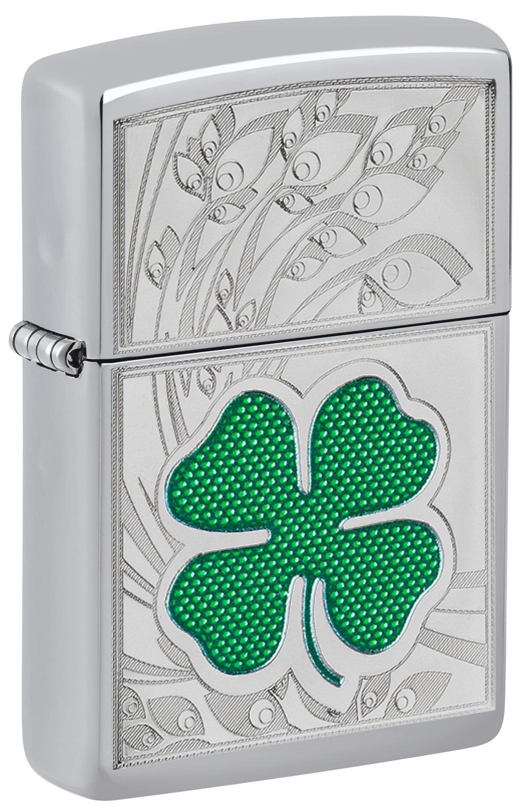 Zippo Clover High Polish Chrome Design High Polish Chrome Windproof Pocket Li...
