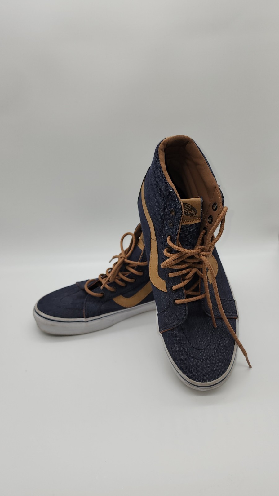 VANS High Top Men's Casual Sneakers Blue Brown Canvas Size 10.5 721356