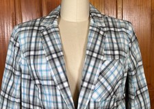 Talbots Woman Cotton Blazer Jacket Coat Blue White Black Plaid Cotton 12 W