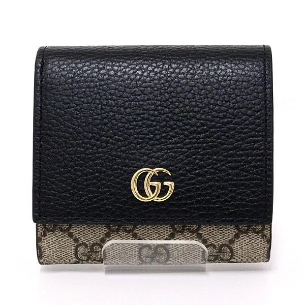 Portefeuille GUCCI Double G Bicolore Medium GG Supreme Toile Cuir Noir 598587 Be