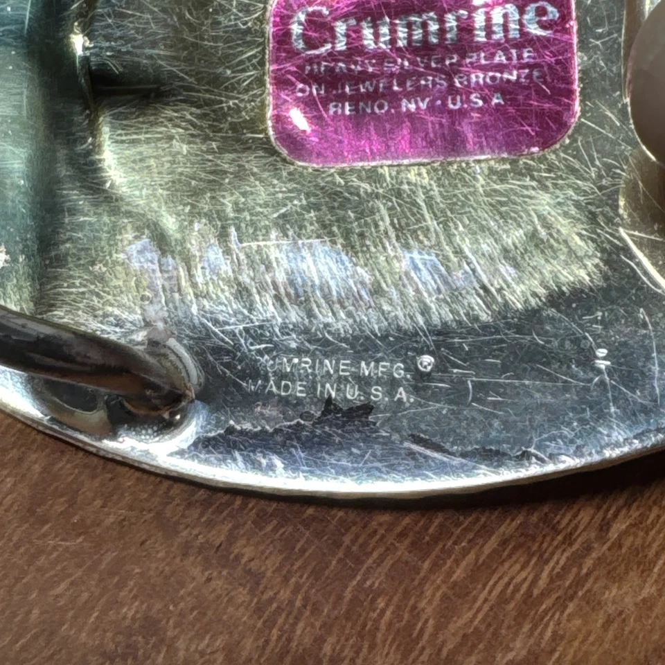 VTG USA Crumrine Western Belt Buckle Ornate Monogram Letter M Silver Belt Buckle - Image 3 of 4