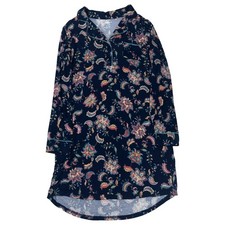 Womens Blue Floral Print Collared Sleepshirt Night Shirt Nightgown Medium