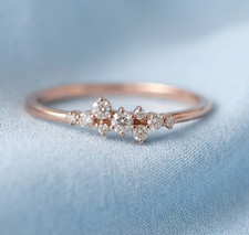 Dainty Rose Gold Diamond Cluster Ring Floral Engagement Wedding Band