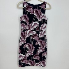 Ann Taylor Factory Floral Print Mini Sheath Dress 2 Sleeveless Navy Blue Purple