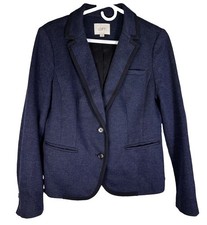 Ann Taylor Loft Herringbone Blazer Blue Size Medium Wool Blend Career Preppy
