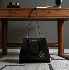 Michael Kors Sheila Medium Triple Compartment Satchel Black Faux Leather