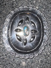 Vintage Navajo Silver Pin by Austin Wilson Lone Mountain Turquoise 1920s-1930s