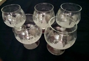 Toscany Clipper Etched Sailboat Brandy Snifter Glasses Set of 5 – Vintage