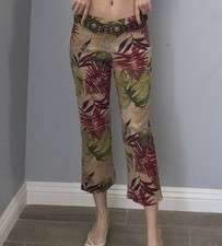 Vintage Orange and green floral print capri pants  low waist