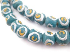 Teal Eye Round Krobo Beads 11mm Ghana African Blue Glass Large Hole Handmade