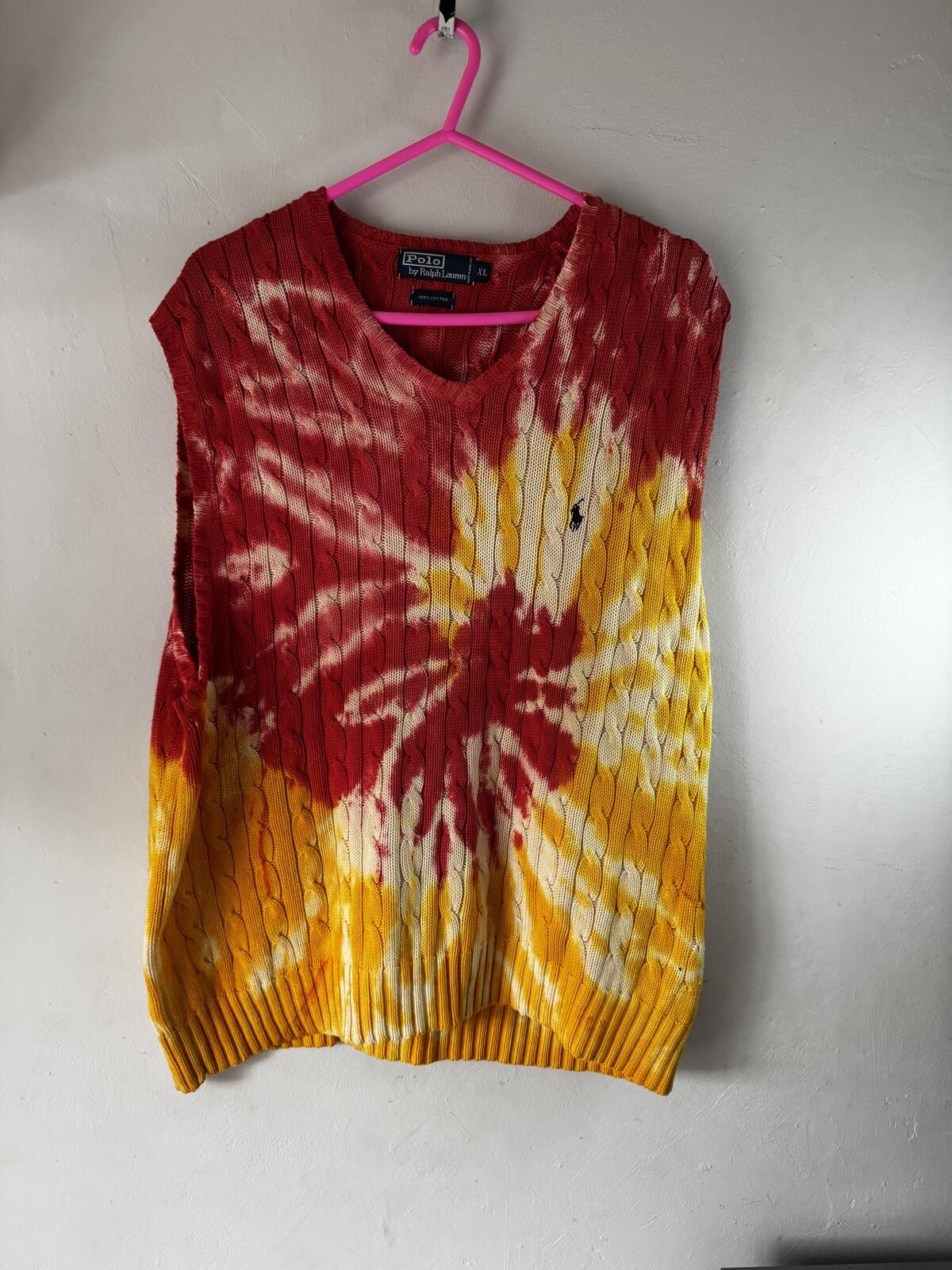 Rare Polo by Ralph Lauren XL Tie-Dye Cable Knit Sweater Vest
