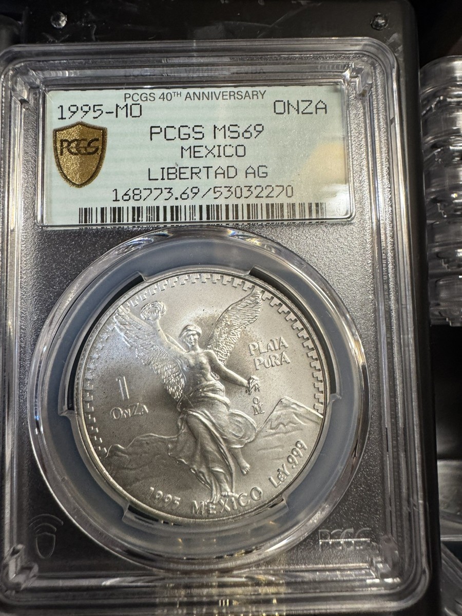 1995-Mo MEXICO 1oz Silver Libertad PCGS MS69 Top Pop “40TH