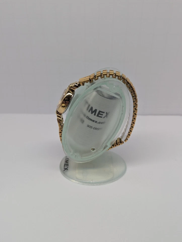 Vintage Timex Womens Watch Gold Tone Case & Band Swavorski Crystal - image 2 of 4