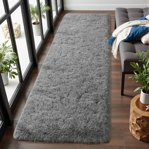 Fluffy 2x6 Washable Runner Rug for Hallway Bedroom in Grey Fluffy 2x6 Washable Runner Rug for Hallway Bedroom in Grey