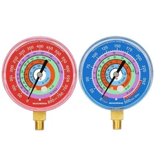 Refrigeration Pressure Gauge Kit 3-1/8" Dial Blue Dial & Red Dial 1/8" NPT Lo