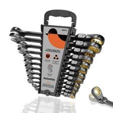 SUZUME 12-Piece (8mm-19mm) Flex Head Ratcheting Wrench Set with 72 Teeth 180