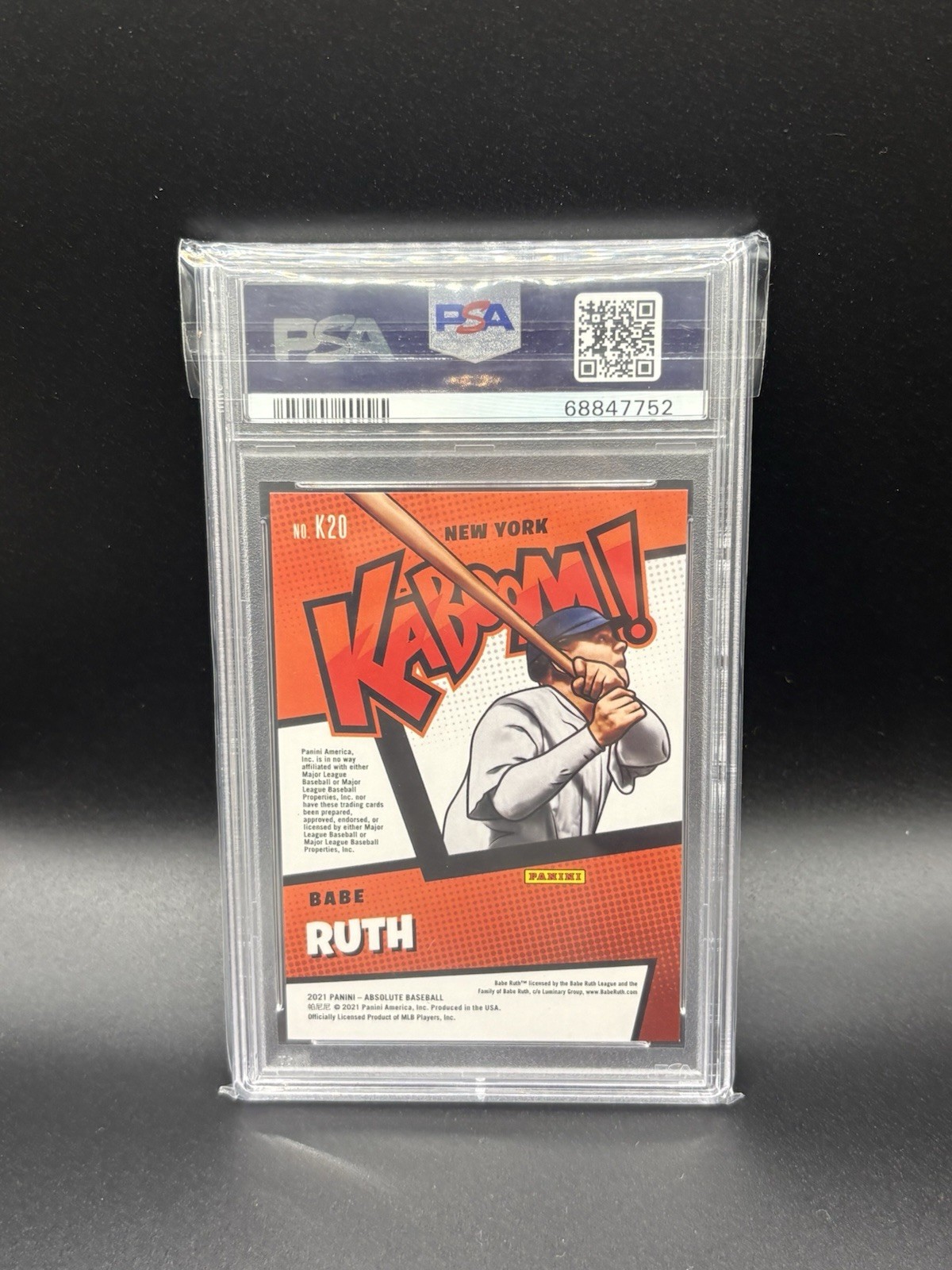 2021 Panini Absolute Babe Ruth KABOOM! SSP Yankees PSA 9 view 2