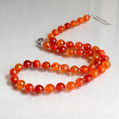 Orange Agate Faceted Round Gemstone 6-8MM Beaded Handmade Choker
